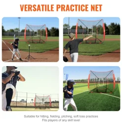 VEVOR 7x7 ft Baseball Softball Practice Net, Portable Baseball Training Net for Hitting Batting Catching Pitching, Backstop Baseball Equipment Training Aids with Strike Zone (Net Only)