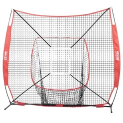 VEVOR 7x7 ft Baseball Softball Practice Net, Portable Baseball Training Net for Hitting Batting Catching Pitching, Backstop Baseball Equipment with Bow Frame, Carry Bag, Strike Zone, Ball, Batting Tee