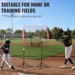 VEVOR 7x7 ft Baseball Softball Practice Net, Portable Baseball Training Net for Hitting Batting Catching Pitching, Backstop Baseball Equipment Training Aids with Carry Bag and Strike Zone