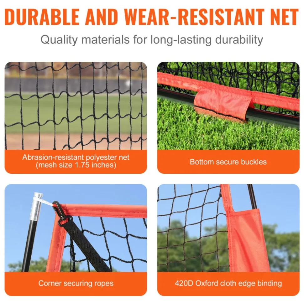 VEVOR 7x7 ft Baseball Softball Practice Net, Portable Baseball Training Net for Hitting Catching Pitching, Backstop Equipment with Bow Frame, Carry Bag, Strike Zone, 12 Balls, Tee, and Ball Collector