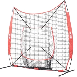 VEVOR 7x7 ft Baseball Softball Practice Net, Portable Baseball Training Net for Hitting Catching Pitching, Backstop Equipment with Bow Frame, Carry Bag, Strike Zone, 12 Balls, Tee, and Ball Collector
