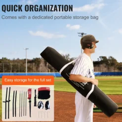 VEVOR 7x7 ft Baseball Softball Practice Net, Portable Baseball Training Net for Hitting Catching Pitching, Backstop Equipment with Bow Frame, Carry Bag, Strike Zone, 12 Balls, Tee, and Ball Collector
