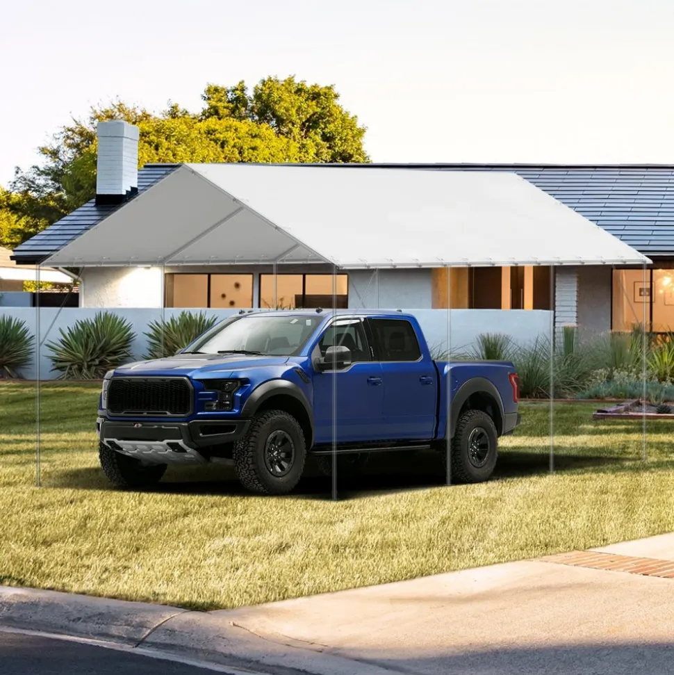 VEVOR 10 x 20 ft Carport Replacement Canopy Cover, Garage Top Tent Shelter Tarp Heavy-Duty Waterproof & UV Protected, Easy Installation with 40 Ball Bungeess (Only Top Cover, Frame Not Include), White