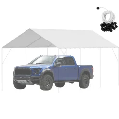 VEVOR 10 x 20 ft Carport Replacement Canopy Cover, Garage Top Tent Shelter Tarp Heavy-Duty Waterproof & UV Protected, Easy Installation with 40 Ball Bungeess (Only Top Cover, Frame Not Include), White