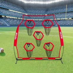 VEVOR 6 x 6 ft Football Trainer Throwing Net, Training Throwing Target Practice Net with 5 Target Pockets, Knotless Net Includes Straps and Portable Carry Case, Improve QB Throwing Accuracy, Red