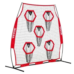 VEVOR 6 x 6 ft Football Trainer Throwing Net, Training Throwing Target Practice Net with 5 Target Pockets, Knotless Net Includes Straps and Portable Carry Case, Improve QB Throwing Accuracy, Red