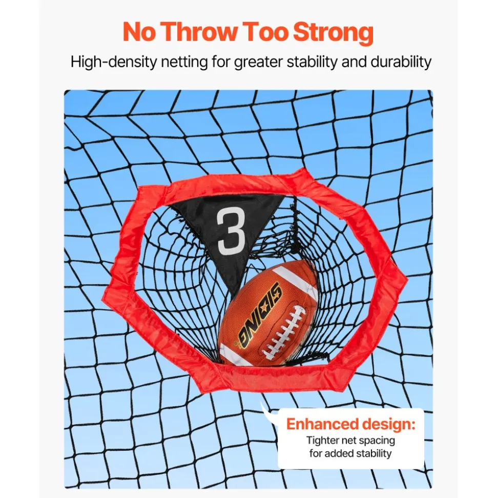 VEVOR 7 x 7 ft Football Trainer Throwing Net, Training Throwing Target Practice Net with 5 Target Pockets, Knotless Net Includes Straps and Portable Carry Case, Improve QB Throwing Accuracy, Red