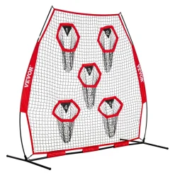 VEVOR 7 x 7 ft Football Trainer Throwing Net, Training Throwing Target Practice Net with 5 Target Pockets, Knotless Net Includes Straps and Portable Carry Case, Improve QB Throwing Accuracy, Red