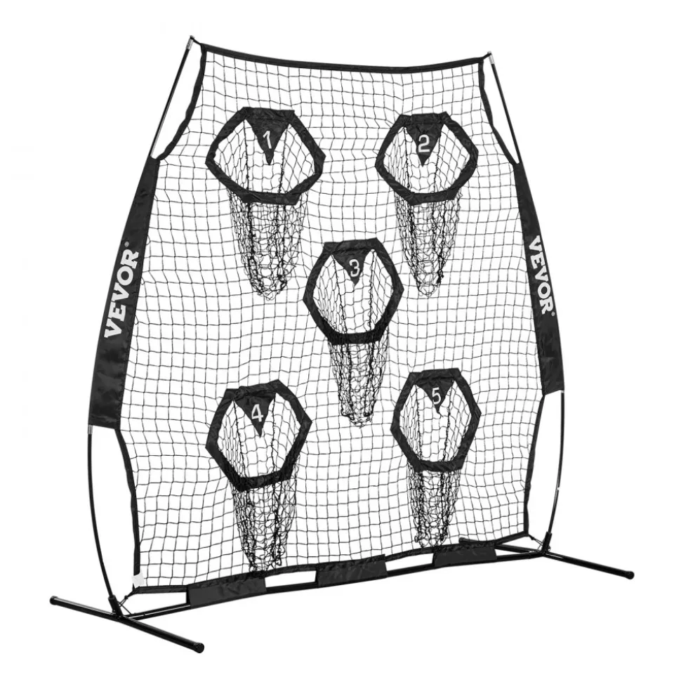 VEVOR 6 x 6 ft Football Trainer Throwing Net, Training Throwing Target Practice Net with 5 Target Pockets, Knotless Net Includes Straps and Portable Carry Case, Improve QB Throwing Accuracy, Black