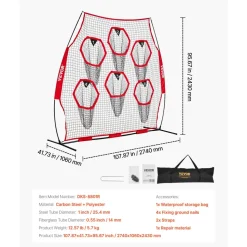 VEVOR 8 x 8 ft Football Trainer Throwing Net, Training Throwing Target Practice Net with 6 Target Pockets, Knotless Net Includes Straps and Portable Carry Case, Improve QB Throwing Accuracy, Red
