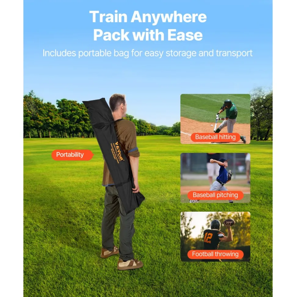 VEVOR 8 x 8 ft Football Trainer Throwing Net, Training Throwing Target Practice Net with 6 Target Pockets, Knotless Net Includes Straps and Portable Carry Case, Improve QB Throwing Accuracy, Red