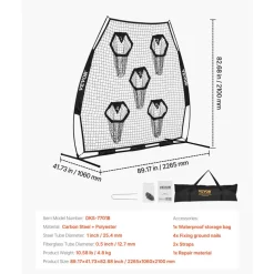VEVOR 7 x 7 ft Football Trainer Throwing Net, Training Throwing Target Practice Net with 5 Target Pockets, Knotless Net Includes Straps and Portable Carry Case, Improve QB Throwing Accuracy, Black