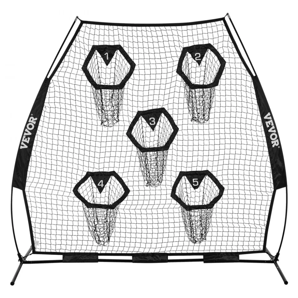VEVOR 7 x 7 ft Football Trainer Throwing Net, Training Throwing Target Practice Net with 5 Target Pockets, Knotless Net Includes Straps and Portable Carry Case, Improve QB Throwing Accuracy, Black