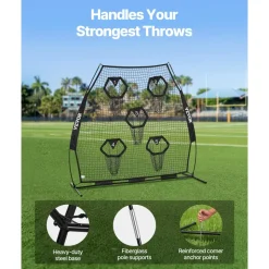 VEVOR 7 x 7 ft Football Trainer Throwing Net, Training Throwing Target Practice Net with 5 Target Pockets, Knotless Net Includes Straps and Portable Carry Case, Improve QB Throwing Accuracy, Black