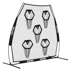 VEVOR 7 x 7 ft Football Trainer Throwing Net, Training Throwing Target Practice Net with 5 Target Pockets, Knotless Net Includes Straps and Portable Carry Case, Improve QB Throwing Accuracy, Black