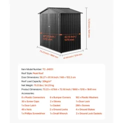 VEVOR 6 x 4 FT Metal Garden Shed, Outdoor Storage Shed with Lockable Doors & 4 Louver Vents, Peak Roof Metal Sheds Outdoors Storage, Storaged Sheds Clearance for Backyard, Garden, Patio, Bike, Gray