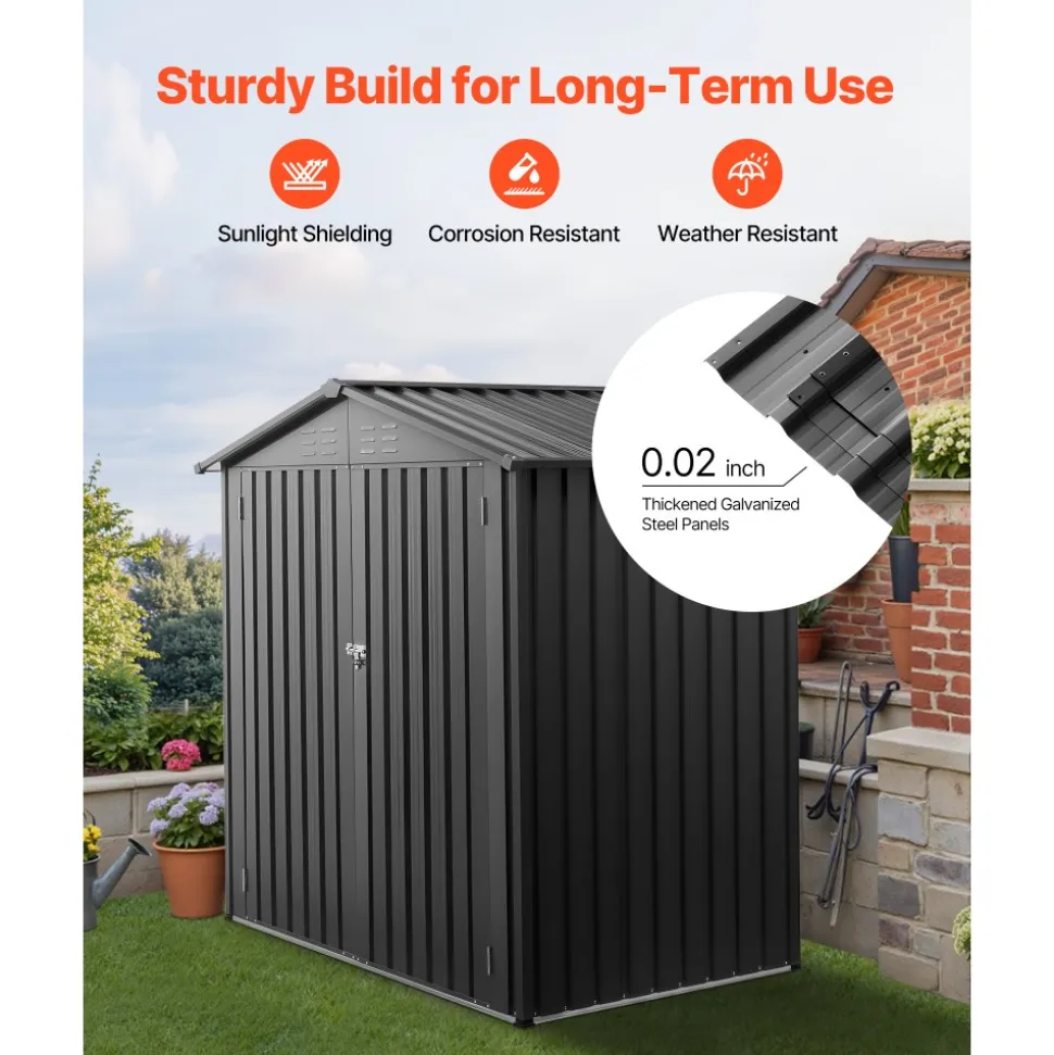 VEVOR 6 x 4 FT Metal Garden Shed, Outdoor Storage Shed with Lockable Doors & 4 Louver Vents, Peak Roof Metal Sheds Outdoors Storage, Storaged Sheds Clearance for Backyard, Garden, Patio, Bike, Gray