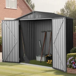 VEVOR 6 x 4 FT Metal Garden Shed, Outdoor Storage Shed with Lockable Doors & 4 Louver Vents, Peak Roof Metal Sheds Outdoors Storage, Storaged Sheds Clearance for Backyard, Garden, Patio, Bike, Gray