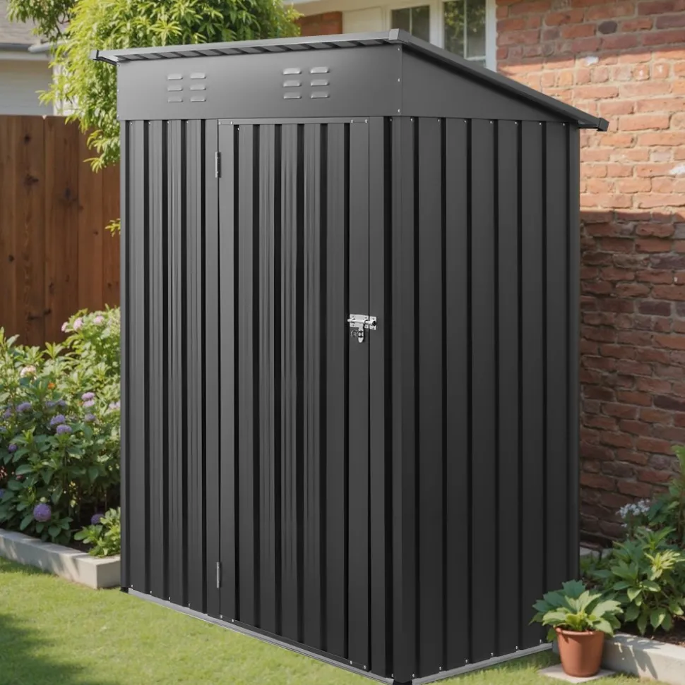 VEVOR 5 x 3 FT Metal Garden Shed, Storage Building with Lockable Door & 2 Louver Vents, Sloped Roof Metal Outdoor Storage Shed, Tool Sheds Outdoor Storage for Backyard, Garden, Patio, Bike, Gray