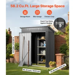 VEVOR 5 x 3 FT Metal Garden Shed, Storage Building with Lockable Door & 2 Louver Vents, Sloped Roof Metal Outdoor Storage Shed, Tool Sheds Outdoor Storage for Backyard, Garden, Patio, Bike, Gray