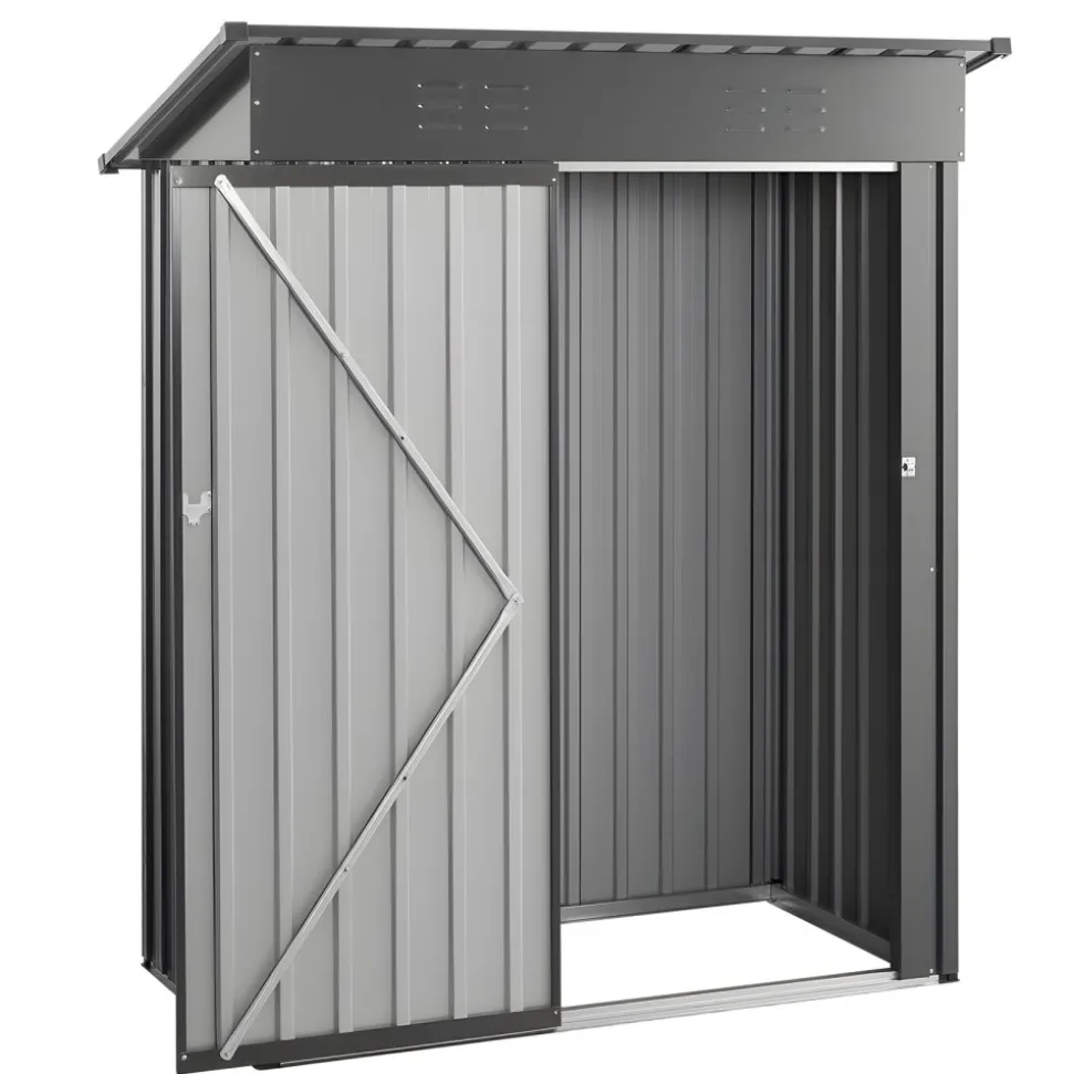 VEVOR 5 x 3 FT Metal Garden Shed, Storage Building with Lockable Door & 2 Louver Vents, Sloped Roof Metal Outdoor Storage Shed, Tool Sheds Outdoor Storage for Backyard, Garden, Patio, Bike, Gray