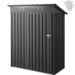VEVOR 5 x 3 FT Metal Garden Shed, Storage Building with Lockable Door & 2 Louver Vents, Sloped Roof Metal Outdoor Storage Shed, Tool Sheds Outdoor Storage for Backyard, Garden, Patio, Bike, Gray
