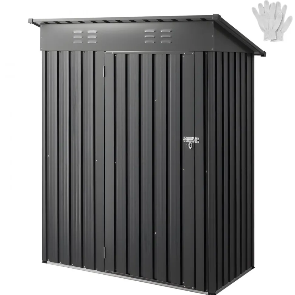 VEVOR 5 x 3 FT Metal Garden Shed, Storage Building with Lockable Door & 2 Louver Vents, Sloped Roof Metal Outdoor Storage Shed, Tool Sheds Outdoor Storage for Backyard, Garden, Patio, Bike, Gray