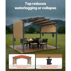 VEVOR 10 x 10 ft Outdoor Pergola, Arched Top Metal Pergola, Retractable Pergola with Sun Shade Canopy,  Large Patio Shelter Pavilion, Heavy Duty Garden Pergola for Deck Backyard Porch Poolside