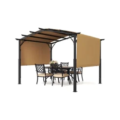 VEVOR 10 x 10 ft Outdoor Pergola, Arched Top Metal Pergola, Retractable Pergola with Sun Shade Canopy,  Large Patio Shelter Pavilion, Heavy Duty Garden Pergola for Deck Backyard Porch Poolside