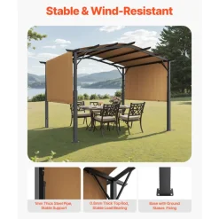 VEVOR 10 x 10 ft Outdoor Pergola, Arched Top Metal Pergola, Retractable Pergola with Sun Shade Canopy,  Large Patio Shelter Pavilion, Heavy Duty Garden Pergola for Deck Backyard Porch Poolside