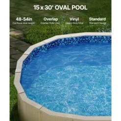 VEVOR 15 x 30 ft Oval Pool Liner, Overlap Style Above Ground Pool Liners, 48-to-54inch Wall Height, Durable Pool Liner, Standard Gauge Vinyl, for Steel Sided Above-Ground Swimming Pools