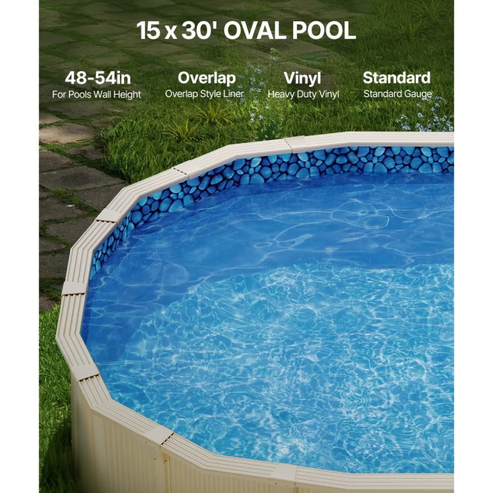 VEVOR 15 x 30 ft Oval Pool Liner, Overlap Style Above Ground Pool Liners, 48-to-54inch Wall Height, Durable Pool Liner, Standard Gauge Vinyl, for Steel Sided Above-Ground Swimming Pools
