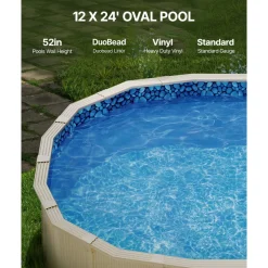 VEVOR 12 x 24 ft Oval Pool Liner, Unibead Above Ground Pool Liners, 52in Wall Height, Durable Standard Gauge Vinyl, Designed for Steel Sided Above-Ground Swimming Pools