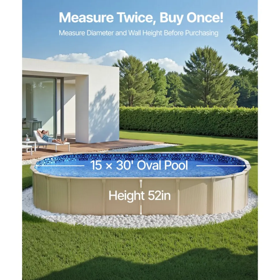 VEVOR 15 x 30 ft Oval Pool Liner, Unibead Above Ground Pool Liners, 52in Wall Height, Durable Standard Gauge Vinyl, Designed for Steel Sided Above-Ground Swimming Pools