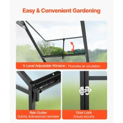 VEVOR 8 x 12 FT Polycarbonate Greenhouse, Heavy Duty Outdoor Green House with Adjustable Vent & Push-Pull Lockable Door, Quick Setup, Aluminum Frame Walk-in Greenhouse Sunroom for Outside Garden Lawn