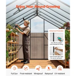 VEVOR 8 x 12 FT Polycarbonate Greenhouse, Heavy Duty Outdoor Green House with Adjustable Vent & Push-Pull Lockable Door, Quick Setup, Aluminum Frame Walk-in Greenhouse Sunroom for Outside Garden Lawn