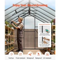 VEVOR 8 x 10 FT Polycarbonate Greenhouse, Heavy Duty Outdoor Green House with Adjustable Vents & Push-Pull Lockable Door, Quick Setup, Aluminum Frame Walk-in Greenhouse Sunroom for Outside Garden Lawn