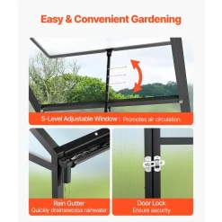 VEVOR 8 x 10 FT Polycarbonate Greenhouse, Heavy Duty Outdoor Green House with Adjustable Vents & Push-Pull Lockable Door, Quick Setup, Aluminum Frame Walk-in Greenhouse Sunroom for Outside Garden Lawn