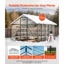 VEVOR 8 x 10 FT Polycarbonate Greenhouse, Heavy Duty Outdoor Green House with Adjustable Vents & Push-Pull Lockable Door, Quick Setup, Aluminum Frame Walk-in Greenhouse Sunroom for Outside Garden Lawn