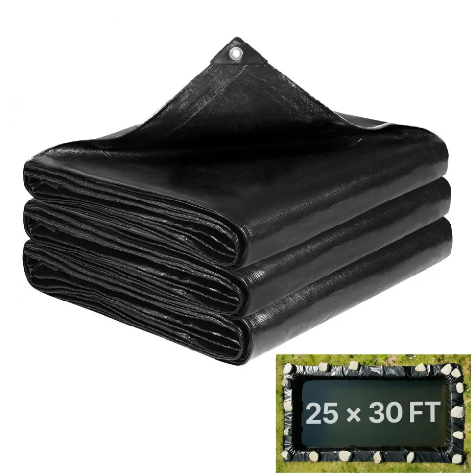 VEVOR 20 x 25 ft Pond Liner, 14 Mil Thickness, 3-Layer Reinforced PE Fish Koi Pond Liner for Outdoor Ponds, with Hemmed Edge and 4 Metal Buttonholes, for Water Garden, Waterfall, and Fountains, Black