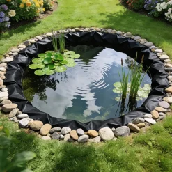 VEVOR 20 x 25 ft Pond Liner, 14 Mil Thickness, 3-Layer Reinforced PE Fish Koi Pond Liner for Outdoor Ponds, with Hemmed Edge and 4 Metal Buttonholes, for Water Garden, Waterfall, and Fountains, Black