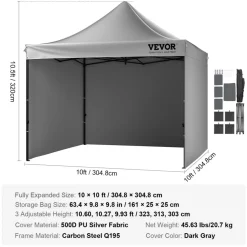 VEVOR 10x10 FT Pop up Canopy with Removable Sidewalls, Instant Canopies Portable Gazebo & Wheeled Bag, UV Resistant Waterproof, Enclosed Canopy Tent for Outdoor Events, Patio, Backyard, Party, Camping