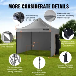 VEVOR 10x10 FT Pop up Canopy with Removable Sidewalls, Instant Canopies Portable Gazebo & Wheeled Bag, UV Resistant Waterproof, Enclosed Canopy Tent for Outdoor Events, Patio, Backyard, Party, Camping