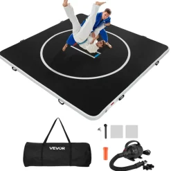 VEVOR 10x10 ft Wrestling Mat Inflatable, Martial Arts Thick Mat for Home Gym Exercise, PVC Foldable Training Mats with Circles and 600W Air Pump, for Gymnastics, Tatami, Jiu Jitsu BJJ MMA Judo, Black
