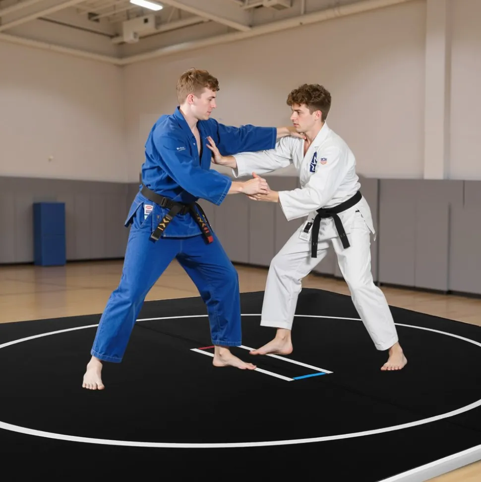 VEVOR 13x13 ft Wrestling Mat Inflatable, Martial Arts Thick Mat for Home Gym Exercise, PVC Foldable Training Mats with Circles and 600W Air Pump, for Gymnastics, Tatami, Jiu Jitsu BJJ MMA Judo, Black