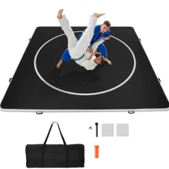 VEVOR 13x13 ft Wrestling Mat Inflatable, Martial Arts Thick Mat for Home Gym Exercise, PVC Foldable Training Mats with Circles and 600W Air Pump, for Gymnastics, Tatami, Jiu Jitsu BJJ MMA Judo, Black