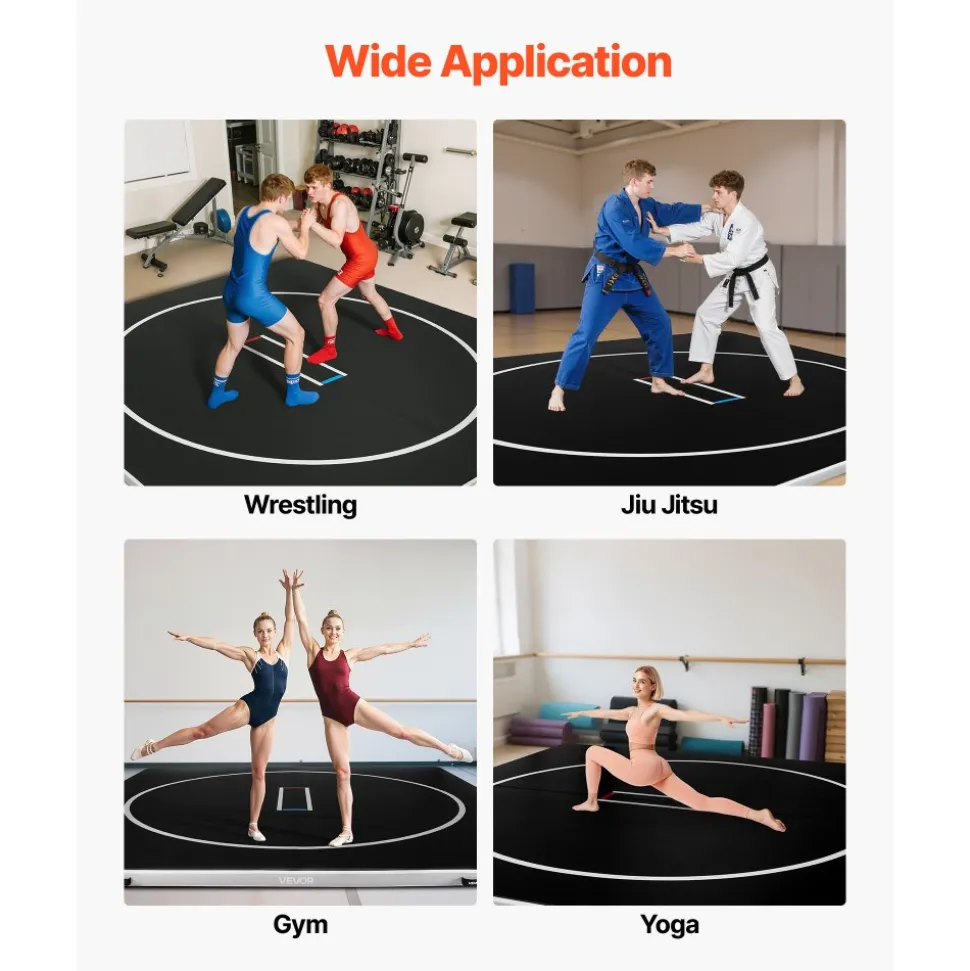 VEVOR 13x13 ft Wrestling Mat Inflatable, Martial Arts Thick Mat for Home Gym Exercise, PVC Foldable Training Mats with Circles and 600W Air Pump, for Gymnastics, Tatami, Jiu Jitsu BJJ MMA Judo, Black