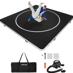 VEVOR 13x13 ft Wrestling Mat Inflatable, Martial Arts Thick Mat for Home Gym Exercise, PVC Foldable Training Mats with Circles and 600W Air Pump, for Gymnastics, Tatami, Jiu Jitsu BJJ MMA Judo, Black