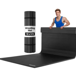 VEVOR 10x5 ft Wrestling Mat, Martial Arts Thick Mat for Home Gym Workouts Exercise, Waterproof PVC Roll-Up Training Mats for Gymnastics, Tatami, Jiu Jitsu BJJ MMA Judo, Boxing, Black