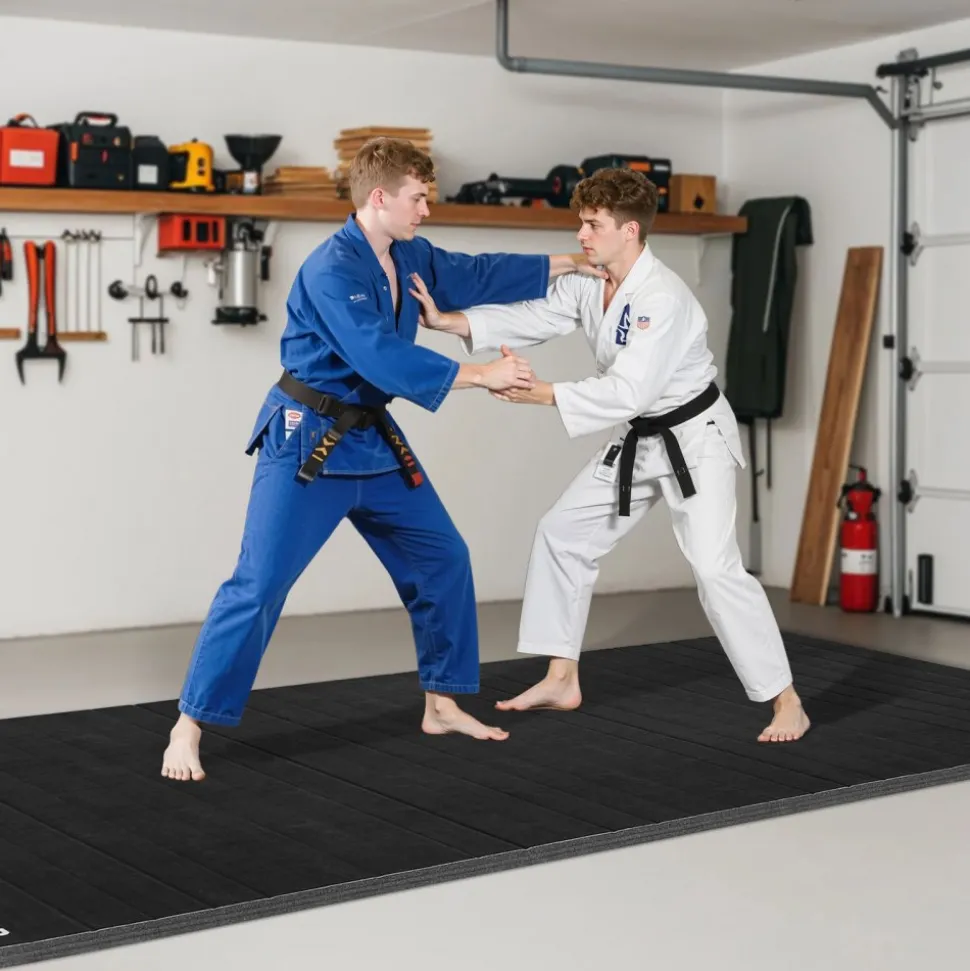VEVOR 10x5 ft Wrestling Mat, Martial Arts Thick Mat for Home Gym Workouts Exercise, Waterproof PVC Roll-Up Training Mats for Gymnastics, Tatami, Jiu Jitsu BJJ MMA Judo, Boxing, Black
